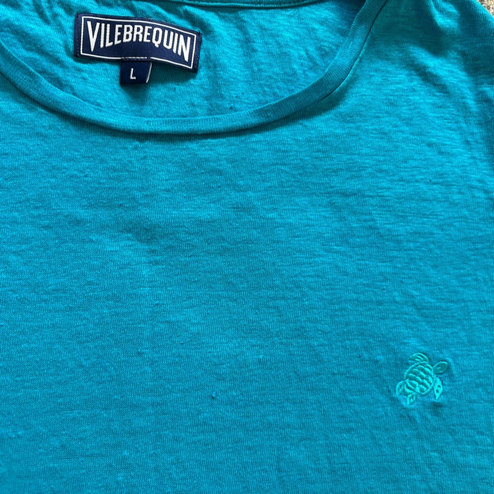 VILEBREQUIN LINEN SHORT SLEEVE T SHIRT CASUAL COOL BLUE LARGE EFFORTLESS Women - Picture 3 of 8